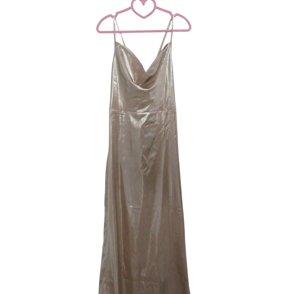 Club L Women Sz 10 Champagne Metallic All In Time Cowl Neck Maxi Dress Column